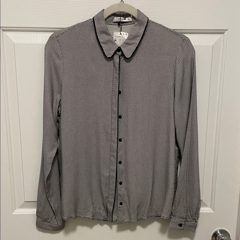 MANGO Blouse Top Womens Size 6 Button Front Round collar NEW! Black White Suit